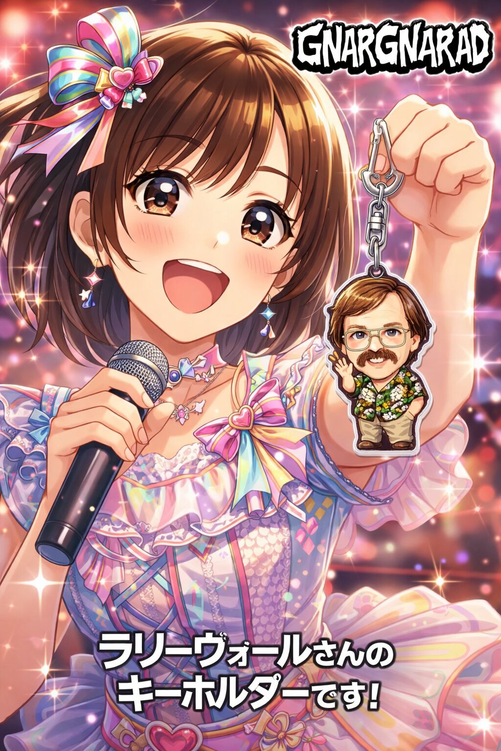 Idol-style promotional artwork showing a Larry Wall keychain in GNARGNARHEAD branding